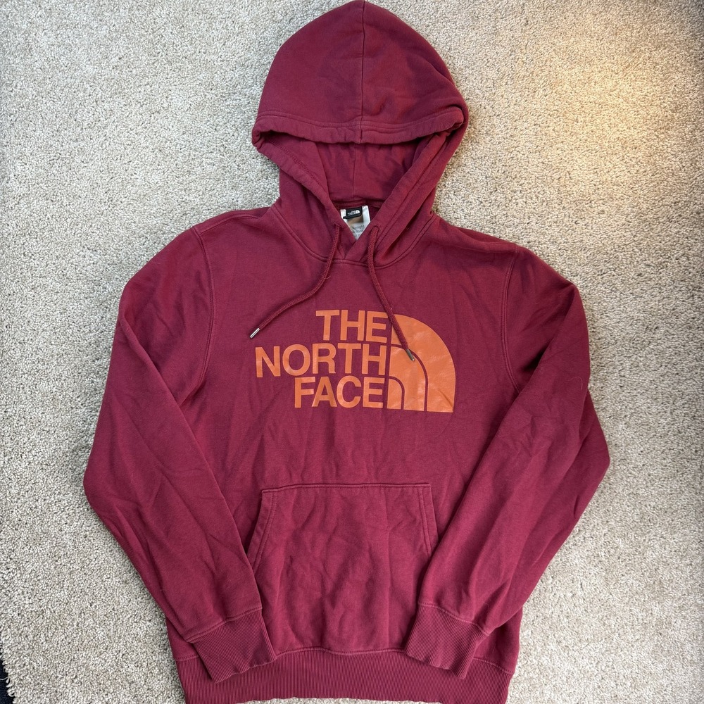 The North Face Hoodie Mens M Red Fleece Pullover Kangaroo Big Logo Sweatshirt